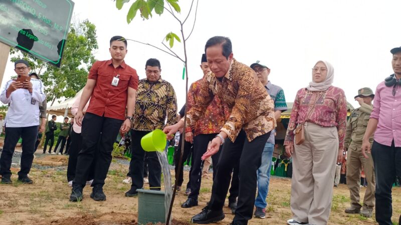 Menteri Lingkungan Hidup RI, Dr. Hanif Faisol Nurofiq melakukan penyiraman tanaman di Kabupaten Tanah Bumbu. (Foto : Istimewa)