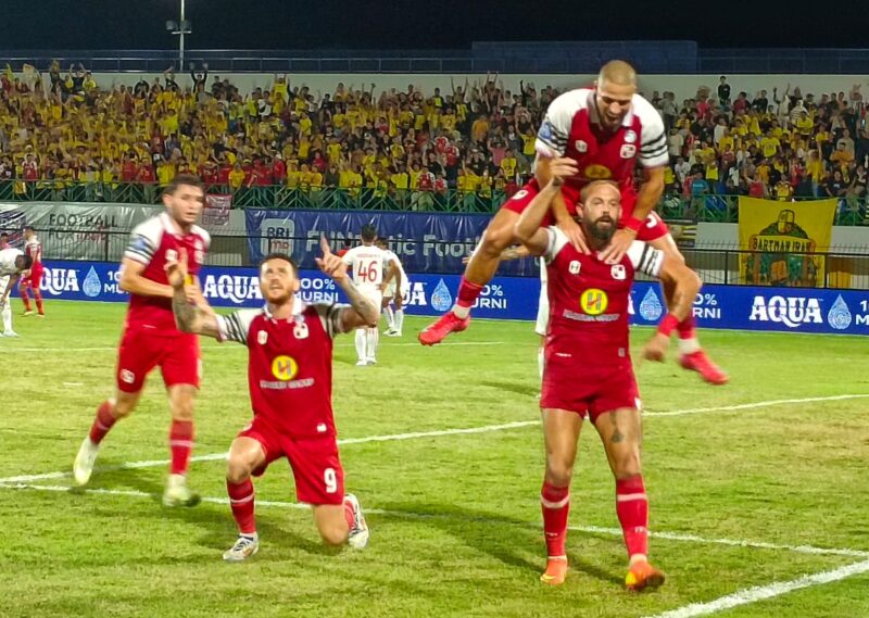 Selebrasi pemain Barito Putera usai menggetarkan gawang Malut United lewat tendangan Matias Mier. (Foto : Istimewa)