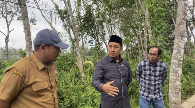 Ketua Komisi III DPRD Balangan, Hafiz Ansyari saat meninjau jalan rusak di Desa Tangalin, Kecamatan Awayan, Kabupaten Balangan. (Foto : Istimewa)