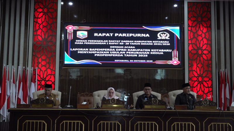 Sidang paripurna dengan agenda laporan Bapemperda (Badan Pembentukan Peraturan Daerah) usulan perubahan tahun 2025 pada masa persidangan I rapat ke -29 tahun sidang 2025/2026. (Foto: Istimewa)