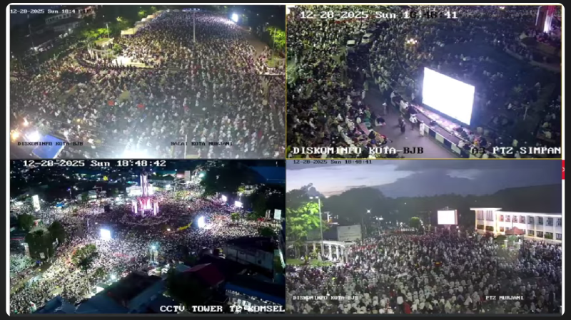 Jutaan jemaah terpantau dari rekaman CCTV Banjarbaru TV pada monen rutin 5 Rajab di Sekumpul, Martapu, Kabupaten Banjar. (Foto: BanjarbaruTV/istimewa)