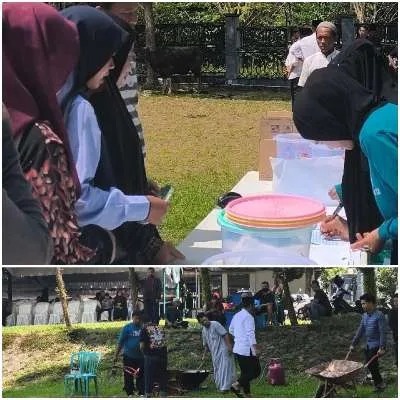 Suasana pembagian daging kurban Iduladha di kediaman Bupati Balangan H Abdul Hadi.(Istimewa)