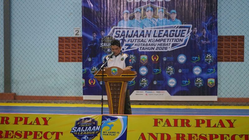 Dinas Pariwisata, Pemuda dan Olahraga bekerjasama dengan KONI Kotabaru menggelar Opening Ceremony Saijaan League Futsal Competition Kotabaru Hebat 2026. (Foto: Istimewa)
