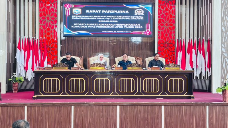 Rapat paripurna masa persidangan ke 1 rapat 1 tahun 2026/2027 di lantai 3 gedung DPRD Kotabaru. (Foto: Istimewa)